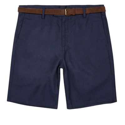 Purple slim fit belted shorts